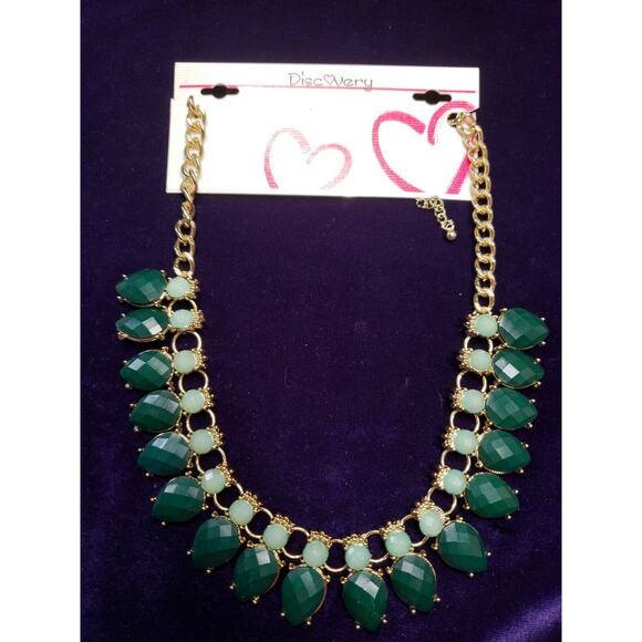 Discovery Statement Necklace in Gold Tone, Dark and Light Green Faceted Beads - Picture 1 of 8
